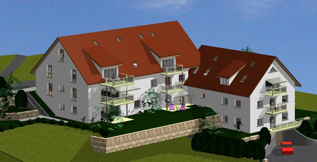 A. Rocchinotti AG -Ueberbauung Pflanzerfeld Eggenwil mit 7 Eigentumswhg - Visualisierung Südwest-Seite Unterdorfstrasse A. Rocchinotti AG -Ueberbauung Pflanzerfeld Eggenwil mit 7 Eigentumswhg - Visualisierung Südwest-Seite Unterdorfstrasse