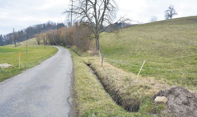 Das Bachbett des Ibisguetbachs in Eggenwil wird stark vergrössert. Bild: BBA 20.02.2018/Roger Wetli