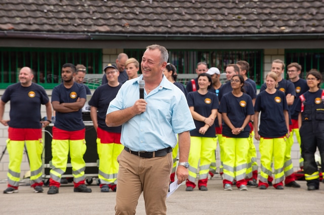 Einweihung des neuen Tanklöschfahrzeugs (TLF 2) der Feuerwehr Eggenwil vom 31.08.2019 – Ansprache von Gemeindeammann Roger Hausherr. Bild: Personality Photography/Claudia Brandenberger