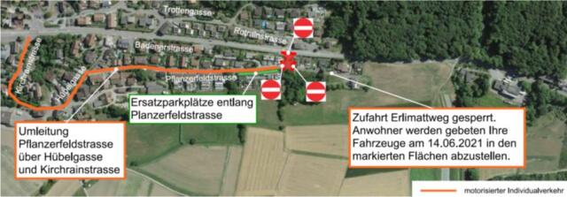 Sanierung K 271 Eggenwil IO – Verkehrsumleitung Bauphase 11: Vollsperrung Einmündungsbereich Pflanzerfeldstrasse/Erlismattweg am Dienstag, 15.06.2021, 07.00 bis 17.00 Uhr