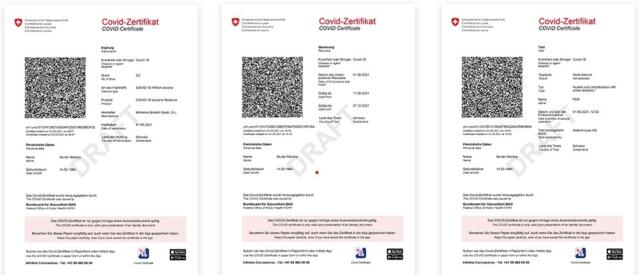 Ab sofort können rund 160 000 zweifach geimpfte Aargauerinnen und Aargauer das Covid-«Geimpft»-Zertifikat beantragen. Bild: Muster-Zertifikat PDF-Dokument des Bundesamts für Gesundheit BAG