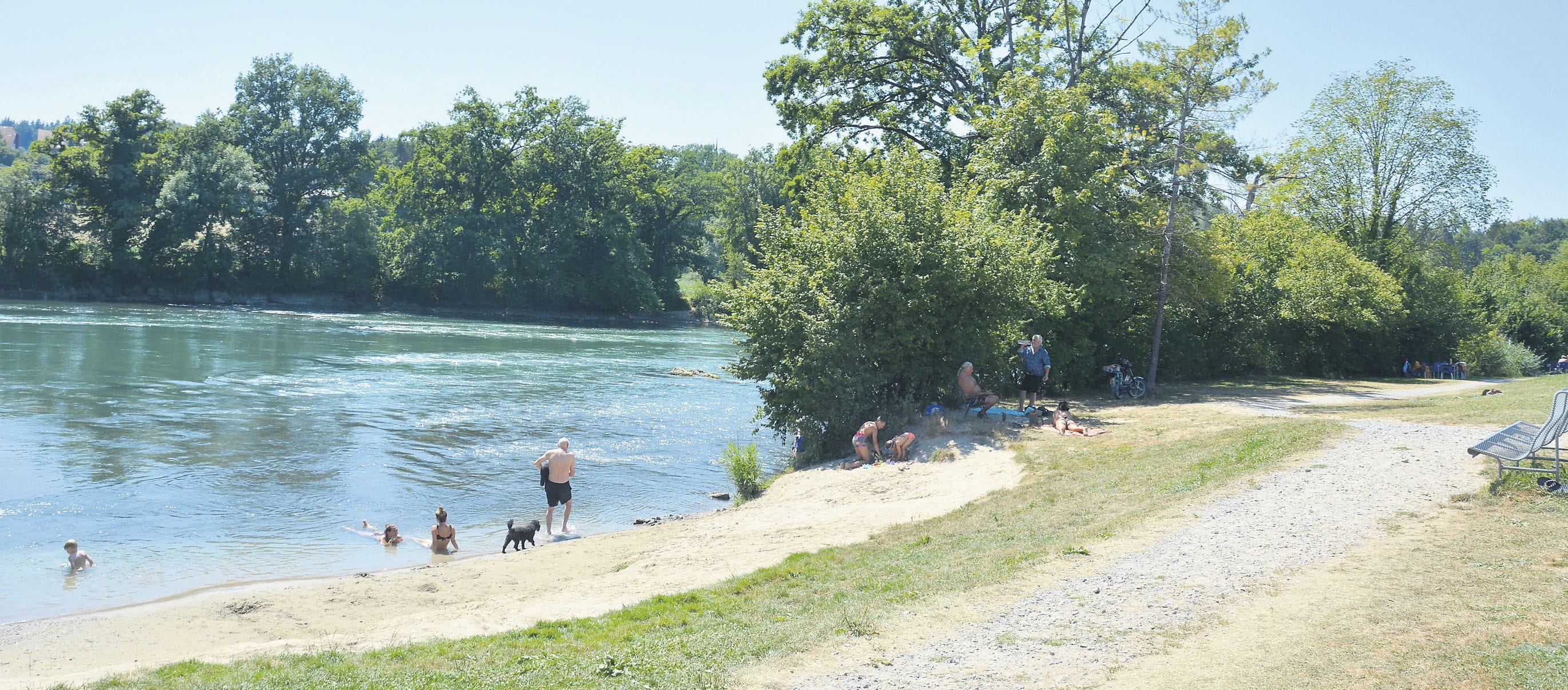 In diesem Bereich auf Höhe des Campingplatzes Sulz soll in ein paar Jahren ein Fussgängersteg über die Reuss nach Fischbach-Göslikon führen. Bild: BBA 22.07.2022/Roger Wetli/Archiv
