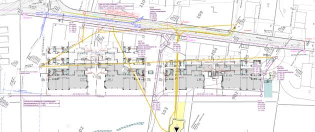 Auszug Werkleitungsplan aus Vorprojekt des Ing.-Büro Porta AG vom 01.05.2023 für Ausbau/ Sanierung Erlismattweg inkl. Umlegung Gemeindekanalisation in Koordination mit dem Baugesuch Nr. 2023/06 der Immobilien Plus AG, Zufikon, für die Erstellung von 10 Terrassenhäusern mit 2 Parkdecks auf den Parzellen Nrn. 102, 103, 104, 105 und 902, Erlismattweg 2 bis 20
