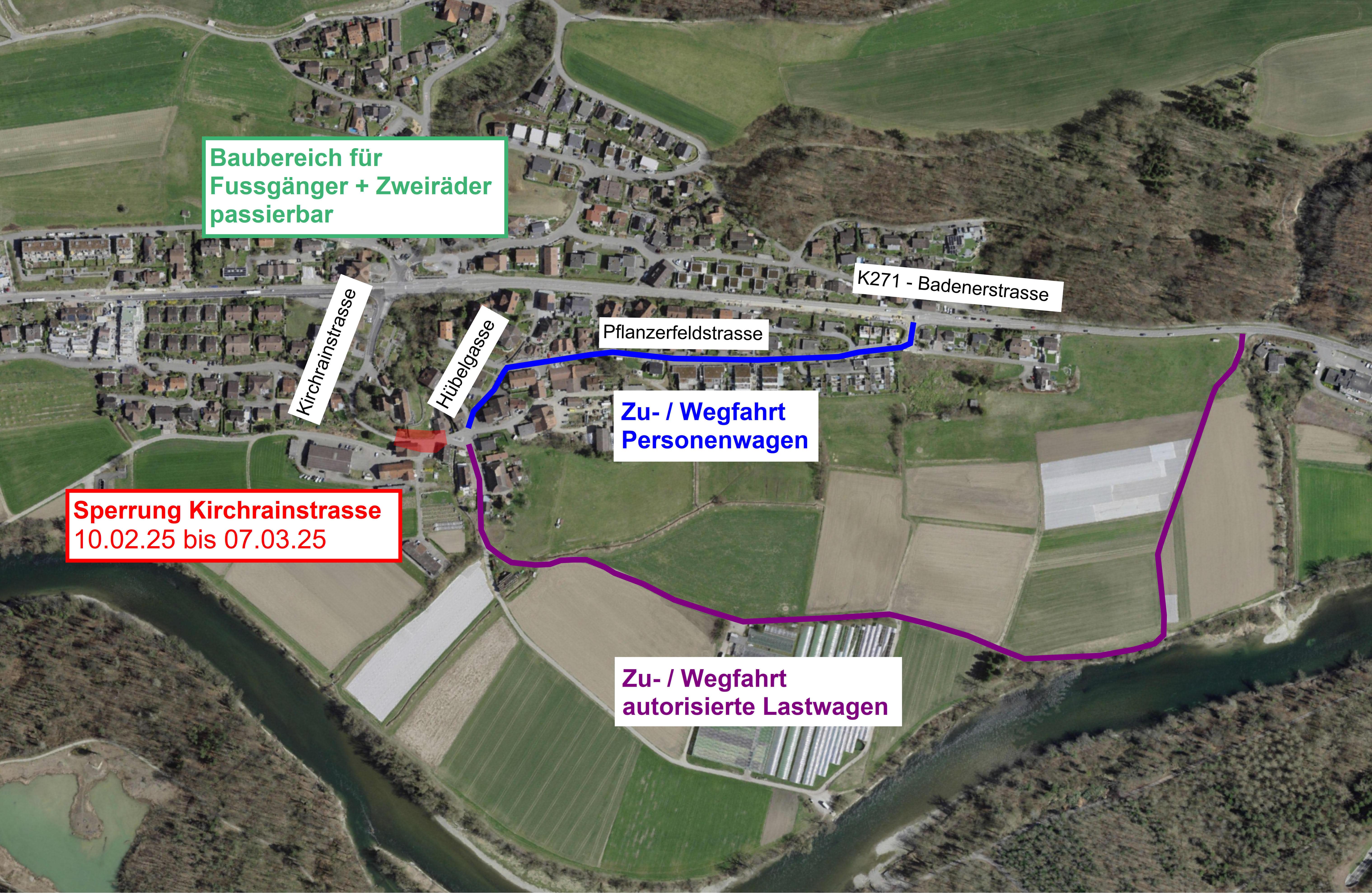 Im Rahmen des Projekts «Ausbau und Sanierung Kirchrainstrasse und EW-Rohrblockanlage Im Rebhügel» wird die Kirchrainstrasse ab Montag, 10. Februar, je nach Witterung voraussichtlich bis Freitag, 7. März 2025, erneut für den motorisierten Verkehr gesperrt. Die Umleitungen sind signalisiert. Für Fahrräder und Fussgänger ist die Kirchrainstrasse mit leichten Einschränkungen passierbar.
