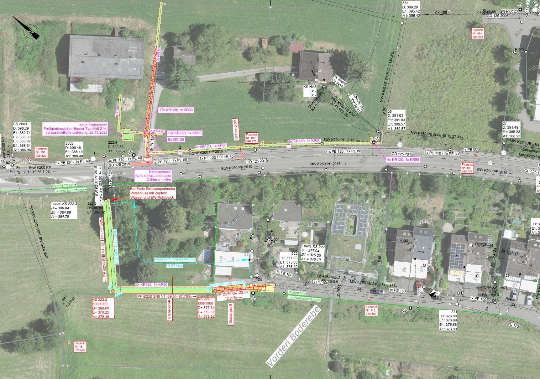 Auszug Situationsplan/Orthofoto aus Ausführungsprojekt «Erschliessung Gewerbezone GC Tuubler Eggenwil», Stand 07.2025